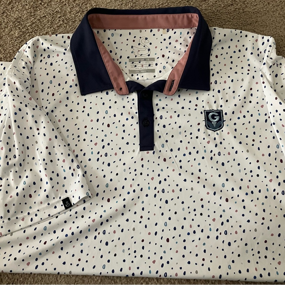 G/FORE Men's White Polo with Navy and Pink Accents